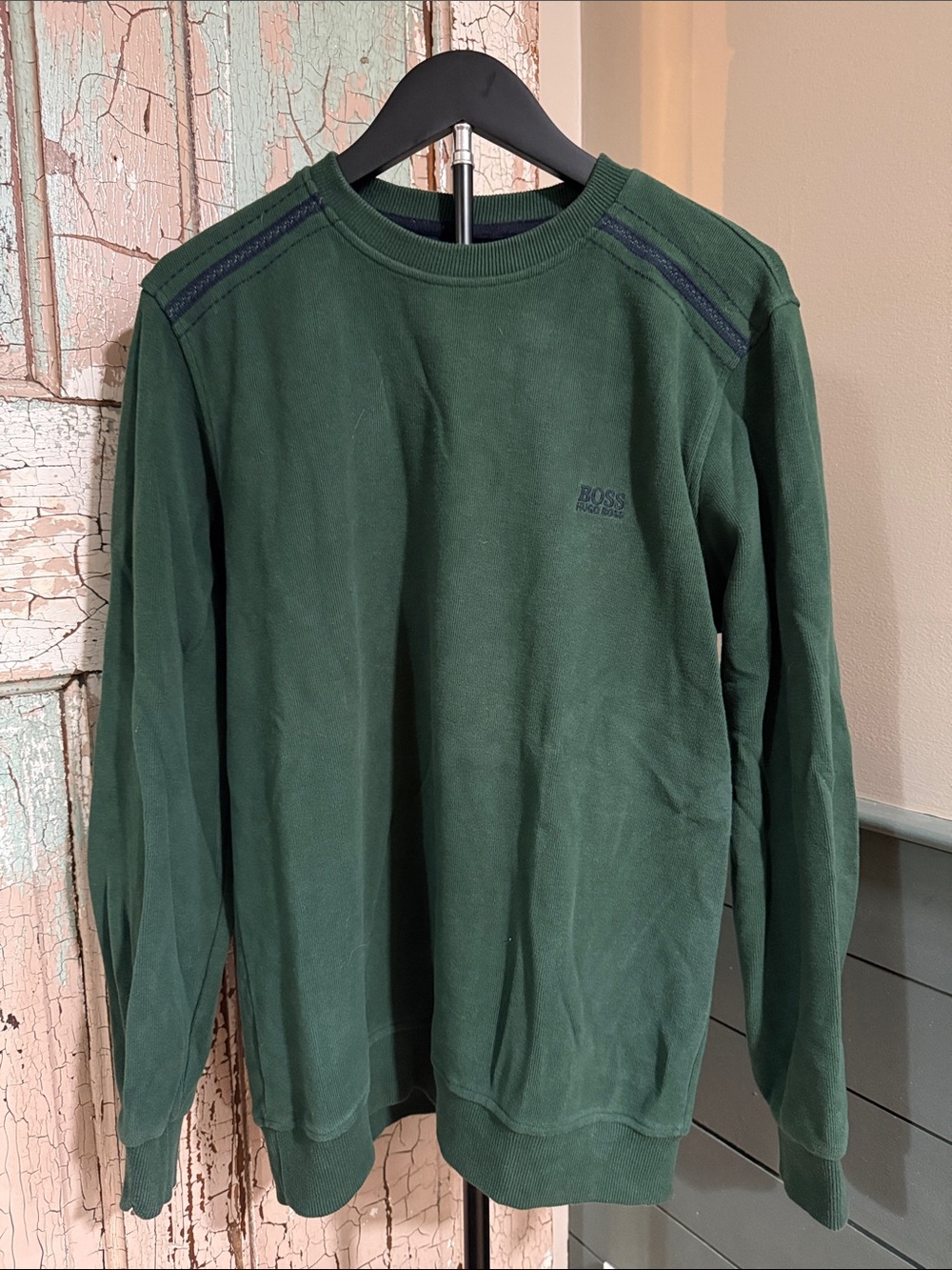 BOSS Hugo Boss Mens Medium Green Crewneck Sweatshirt Logo Pullover